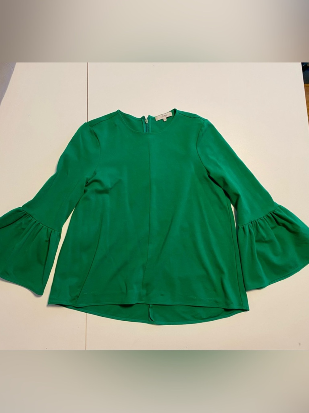 Tibi Emerald Green Bell-Sleeve Tunic Top